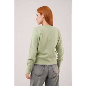 Suéter Verde Pistacho Liso con Cuello Redondo para Mujer, Minimalista, Manga Larga, Anti-Pilling - Product Image 2