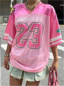 Magliette Oversize da <span class=keywords><strong>Donna</strong></span> Stile Y2K Estivo in Jersey Anti-Pilling con <span class=keywords><strong>Mezza</strong></span> <span class=keywords><strong>Manica</strong></span>, Stampa Grafica Numerica e Logo, in Poliestere Morbido - Product Image 4