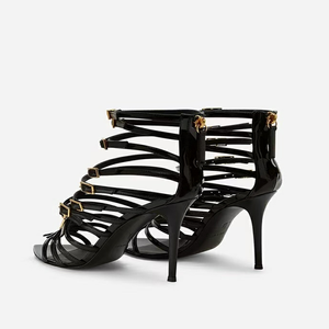 Summer Gold Belt Buckles Sandals High Heels Cut Out Straps Patent Ankle Boots Women's <b>Pointed</b> Toe Short Boots - Product Image 4