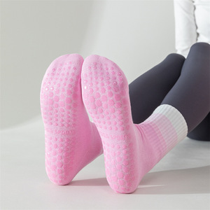 Gradient Color Yoga Socks Women Mid Calf Anti Slip Professional Fitness Socks Cotton Material - Product Image 3