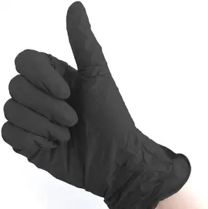 黑色丁腈手套手手套丁腈粉末免费制造商清洁家庭，食品工作纹身
