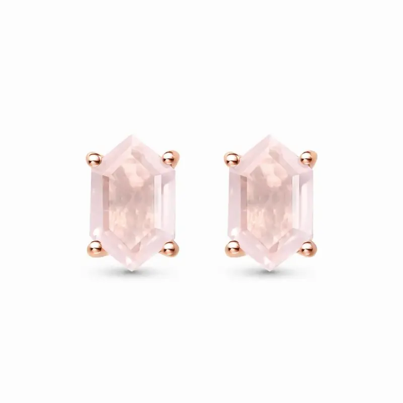 ins fashion simple female earrings luxury natural stone pink crystal earrings hexagon rose quartz sterling silver s925 earring