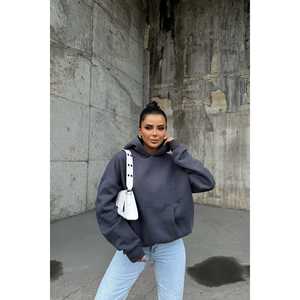 Sudadera con Capucha y Bolsillo Canguro Gris para Mujer - Product Image 1