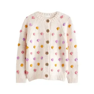 Suéter de inverno para crianças, malha de mangas compridas feita sob encomenda de fábrica, com pontos coloridos, para crianças de 3-8 anos de idade