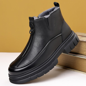 Bottes d'hiver pour hommes, bottines en cuir véritable, bout rond, doublure en fourrure, semelle extérieure en caoutchouc antidérapante, semelle intermédiaire en EVA, chaudes - Product Image 1