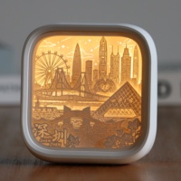 Lampe carrée en papier 3D à motif personnalisé, boîte à ombre avec lumière chaude USB pour la décoration de chambre et cadeau d'anniversaire