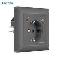 Prise murale encastrée LEISHEN 16A 250V norme européenne 55x55 avec couvercle, technologie GaN 30W PD USB C, type Schuko allemand