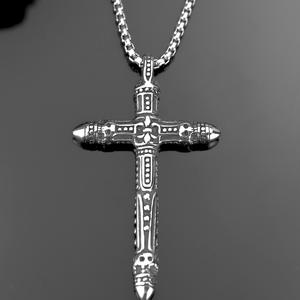 Stainless Steel <b>Cross</b> Pendant Necklace Men's Asymmetrical Geometric Design Gift Jewelry Fashion Accessory - Product Image 3