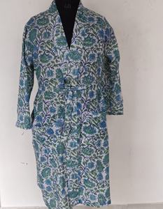 Kimono en coton imprimé à la main, peignoir en coton pur fait à la main, robe de nuit pour femmes - Product Image 1
