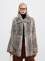 YR1277 femmes mode imprimé léopard vrai manteau de fourrure de lapin véritable veste de fourrure She & He