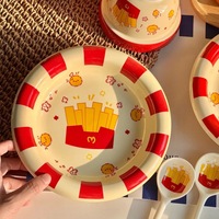 Bol en céramique en forme de frites, design 2025, pour hôtels, vaisselle haut de gamme pour une personne ; Assiette mignonne à motif de dessin animé, compatible micro-ondes
