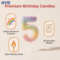 Bougies d'anniversaire scintillantes à thème ROMANCE Arc-en-ciel, design accrocheur et étincelant, décoration de gâteau, décoration de fête (cire numérique)
