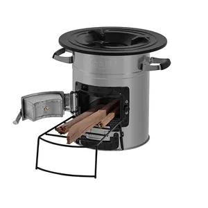 BBQ Stainless Steel Made Wood Fire Cook Stove With Two hearths Cooking Outdoor Camping