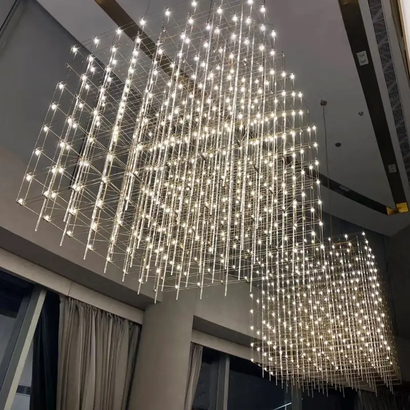 Custom Hotel Lobby Villa Mall Iluminação Decorativa Grande Cristal Candelabro Lâmpada Elegante LED Luz Pingente
