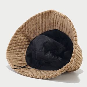 Autumn Winter New Thick Striped Corduroy Polyester <b>Light</b> <b>Board</b> Fisherman Women's Trendy Outdoor Street Bucket Hat Sun Protection - Product Image 4