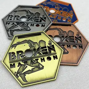 Cheap Custom Enamel Marathon Running Award Gold Silver Brass 1st Medal With Ribbon