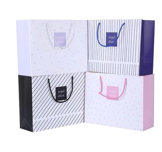 Paper Bag with Handle Custom Printed 100% Recyclable White Paper Shopping Paper Bag