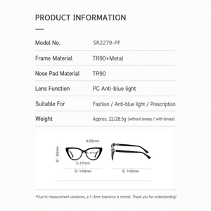 High Quality Custom Logo Cat Eye Anti Blue Light TR90 Glasses Full Rim Women's Lightweight Fashion <b>Eyewear</b> OEM ODM - Product Image 3