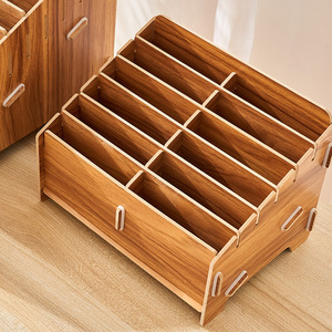 Desktop Multi Compartment Wooden Storage Box Solid Wood Square Office Organizer Phone Box With Tempered <b>Glass</b> Screen <b>Protector</b> - Product Image 1