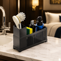 Organisateur d'évier de cuisine moderne sur pied, égouttoir de comptoir à un niveau en plastique noir avec porte-éponge et porte-brosse