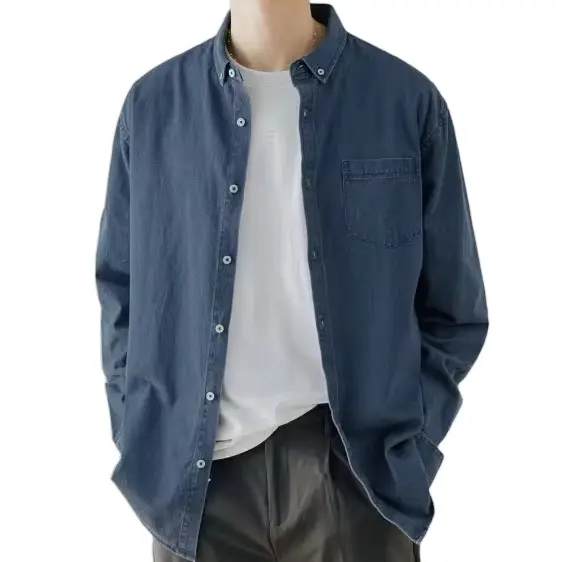 Haute qualité décontracté printemps automne à manches longues coupe ample couverture en coton chemises pour hommes chemise en jean denim