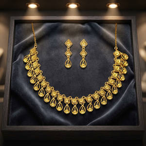 สร้อยคอทองชุบไมครอน 14K18K24K แบบสั้น ดีไซน์ตุรกี ขายส่ง ชุดเครื่องประดับแฟชั่นงานแต่งงานสไตล์ดูไบแบบดั้งเดิม - Product Image 4