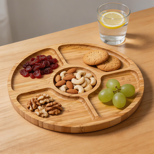 Plato de Servir Redondo de Bambú Moderno, Ecológico y Duradero, con 5 Compartimentos, para Fiestas y Eventos en el Hogar - Product Image 6