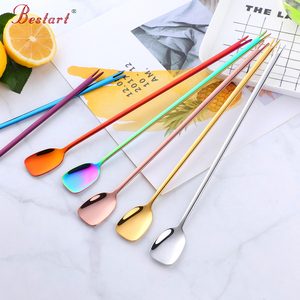 Fourchette et cuillère à cocktail en acier inoxydable à long manche pour mélanger et servir lors de fêtes - Product Image 2