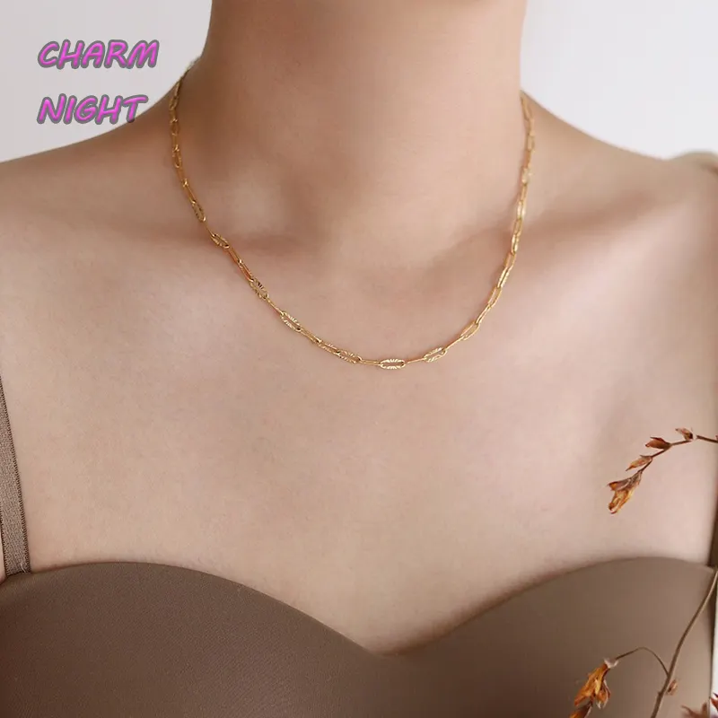 Vrouwen Mode Sieraden 18K Vergulde Ketting Rvs Staal Korea Stijl Choker Ketting Curry Paperclip Box Chian