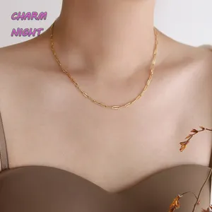 Women Fashion Jewelry 18K Gold Plated Necklace Stainless Steel Korea Style Choker Necklace Curb Paperclip Box Chian