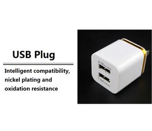 อะแดปเตอร์แปลงไฟแบบชุบทองทรงสี่เหลี่ยม ชาร์จเร็ว 2 พอร์ต USB 5V 2.1A 1A ขอบสี สำหรับแผ่นชาร์จไฟฟ้า - Product Image 4