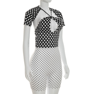 Viviblook D26RP081 Combinaison d'été pour femmes, nouvelle combinaison décontractée sexy à pois, à bretelles, à lacets, à manches courtes pour femmes - Product Image 3