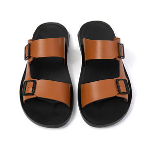 Men's casual slides slippers Anti-slip Pu leather breathable men's slides Slippers Outdoor <b>beach</b> flat Eva leather <b>shoes</b> Sandals - Product Image 5