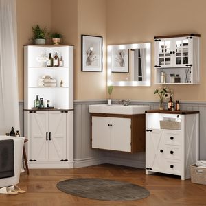 Mobile angolare stile rustico 2026 <span class=keywords><strong>con</strong></span> luce LED, armadietto alto da bagno <span class=keywords><strong>con</strong></span> 2 ante e 5 ripiani per <span class=keywords><strong>soggiorno</strong></span> o <span class=keywords><strong>cucina</strong></span> - Product Image 6