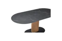 Table à manger ovale moderne à piétement cannelé avec plateau en pierre frittée pour hôtels et hôpitaux (T-130)