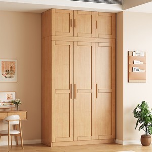 Nordic <b>Solid</b> <b>Wood</b> <b>Wardrobe</b> Four Door Hinged Bedroom Storage Cabinet Natural <b>Wood</b> Color Space Saving Design - Product Image 3