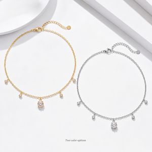Collier à breloque en zircon en acier inoxydable plaqué or sous vide 14K, option or, gouttes rondes, chaîne réglable, tons or et argent - Product Image 1