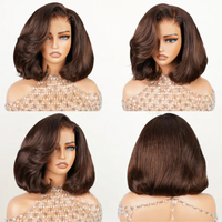 Perruque Lace Front sans colle en cheveux brésiliens abordables, 100% cheveux humains naturels vierges Remy, Perruque Bob courte ondulée naturelle brésilienne colorée