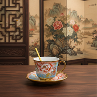 Tasse à thé en porcelaine de style chinois, faite à la main, en forme de fleur - Artistique, durable et écologique, 200 ml, pour cadeau et usage quotidien