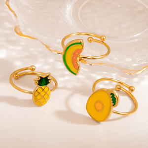 Bagues ajustables Série Fruits couleur or Ananas Avocat Pastèque Bijoux pour femmes Accessoire cadeau - Product Image 2