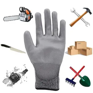 Vente en gros gants anti-coupures Hppe liner pu enduit gants résistants au niveau 5 pour les travaux de construction