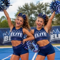 Ensemble d'échauffement de cheerleading avec logo en strass, pompon, nœud, sac à paillettes, crop top et veste courte avec logo d'équipe