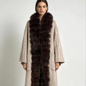 Cappotto <span class=keywords><strong>Trench</strong></span> Traspirante da <span class=keywords><strong>Donna</strong></span> con Collo in Vera Pelliccia di Volpe Rimovibile, Lussuoso Capospalla in Cashmere per l'Inverno, Disponibile in Vari Colori - Product Image 1