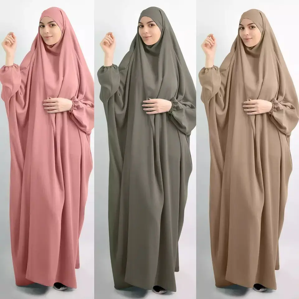 두 조각 세트 말레이시아 터키어 Jilbab 도매 Saoudien Vente en Gros Khimar Jilbab 2 조각 Abaya 이슬람 드레스 Mujer 시장