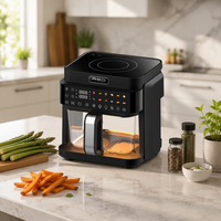 Cuisinière à induction et friteuse à air 2-en-1 avec grande fenêtre de visualisation, panneau tactile, menus prédéfinis multiples, cuisson sans huile