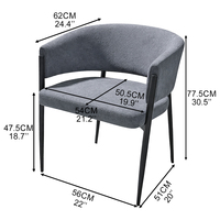 Ensemble de 2 chaises de salle à manger rembourrées en tissu de style minimaliste avec pieds en métal et dossier incurvé pour les salles à manger d'hôtels et de restaurants