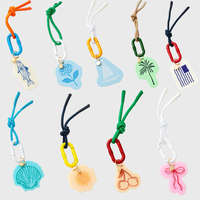 Pendentif en acrylique JS pour sac à main, personnalisé, motifs fleur, coquillage, cerise, nœud papillon, voile, homard, avec breloques porte-clés et pompon en corde