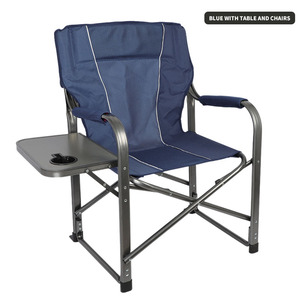 Chaise de directeur ergonomique en acier avec dossier et accoudoirs hauts, avec ou sans table latérale, pliable et portable pour la pêche en plein air, le camping, le barbecue - Product Image 1