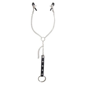 Leather Body Chain With Nipple <b>Clamps</b> And Penis Ring For BDSM Play Adult Use - Product Image 2