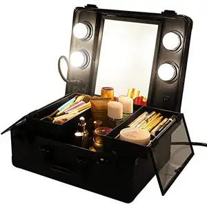 Bingo Makeup Case Beauty Cosmetic Train Case with Lights and Mirror Large Vanity Case Professional Large Makeup Artist Kit Bag